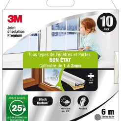 Castorama Joint Adhésif Porte Et Fenêtre Bon état 3M Premium 1 à 3 Mm Blanc L.6 M