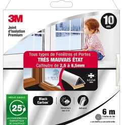 Castorama Joint Adhésif Porte Et Fenêtre Très Mauvais état 3M Premium 2,5 à 6,5 Mm Blanc L.6 M