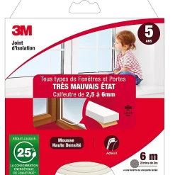 Castorama Joint Mousse Porte Et Fenêtre Très Mauvais état 3M Classique 2,5 à 6 Mm Blanc L.6 M